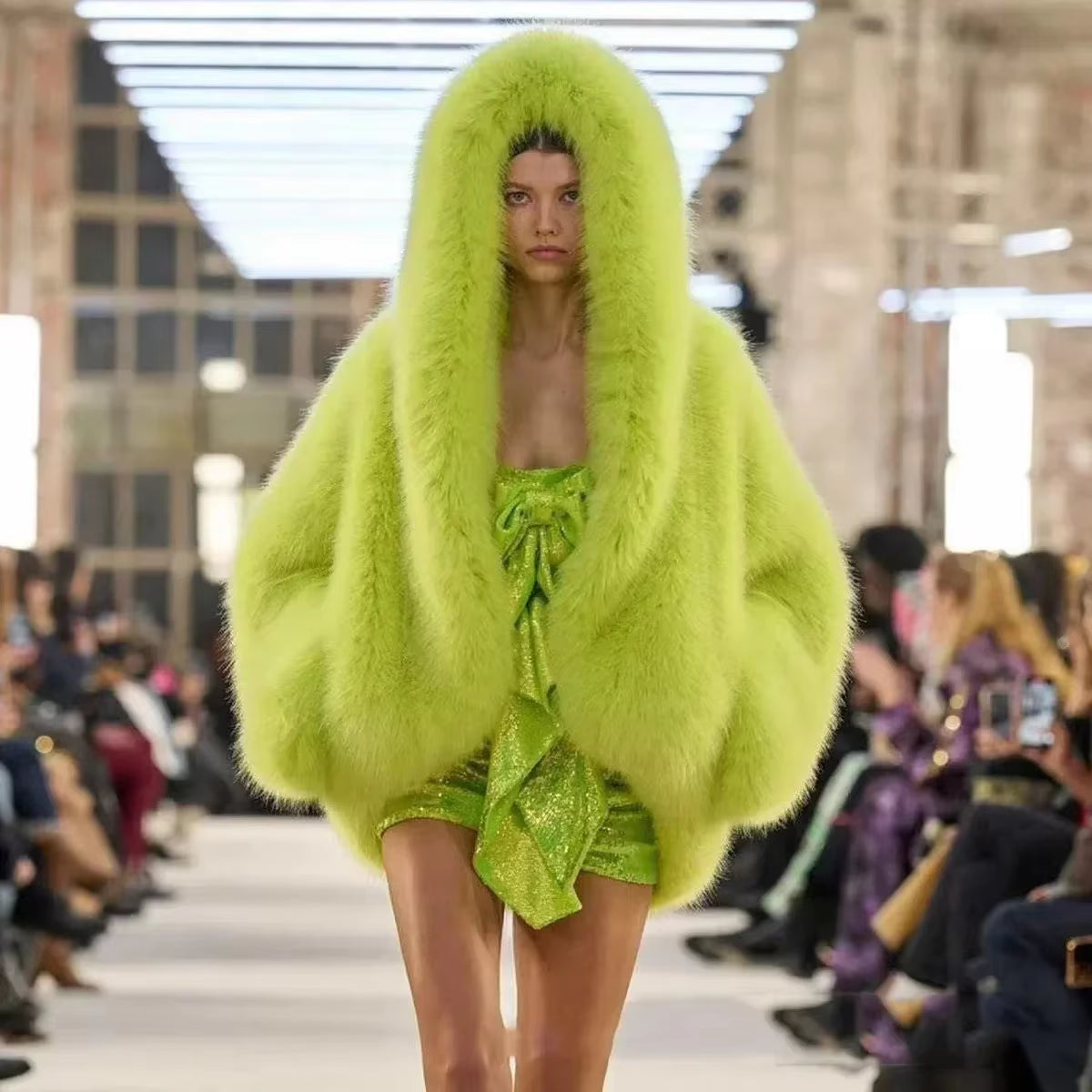 New Environmentally Friendly Fur Imitation Fox Hair Hooded Jacket Women'S Korean Premium Furry Warm Jacket Women