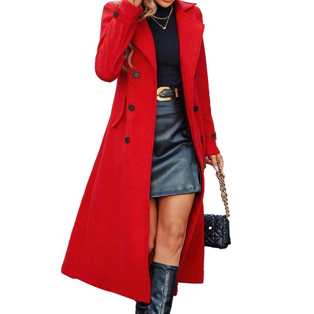 Winter Coat Women Coat Women'S Long Wool Coat Double-Breasted Peacoat Classic Notch Lapel Trench for Fall Winter Casual Overcoat