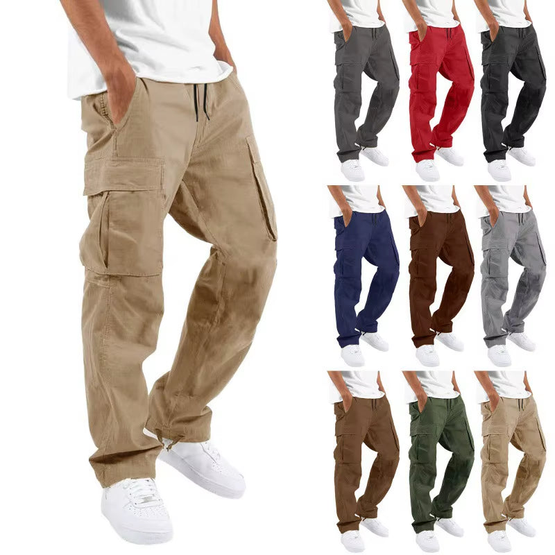 New Summer Men'S Work Pants European and American Independent Station Foreign Trade Drawstring Multi-Pocket Casual Trousers