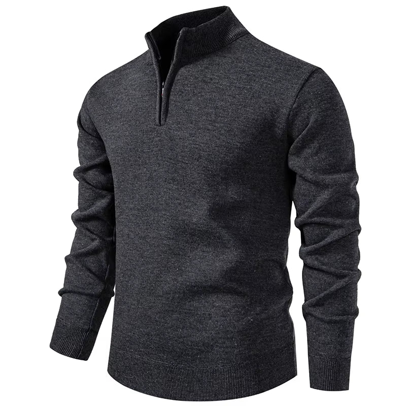 Autumn and Winter Men'S Casual Joker Half Zipper plus Velvet Padded Pullover Sweater Coat