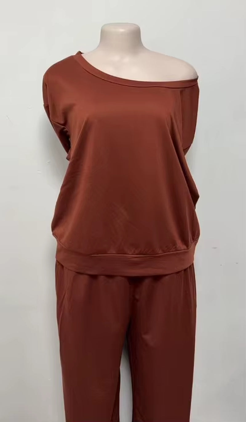 New Fashionable Off-Shoulder Shirt + Wide-Leg Pants Two-Piece Sets Women Spring Casual Loose Top and Trousers Suit for Women