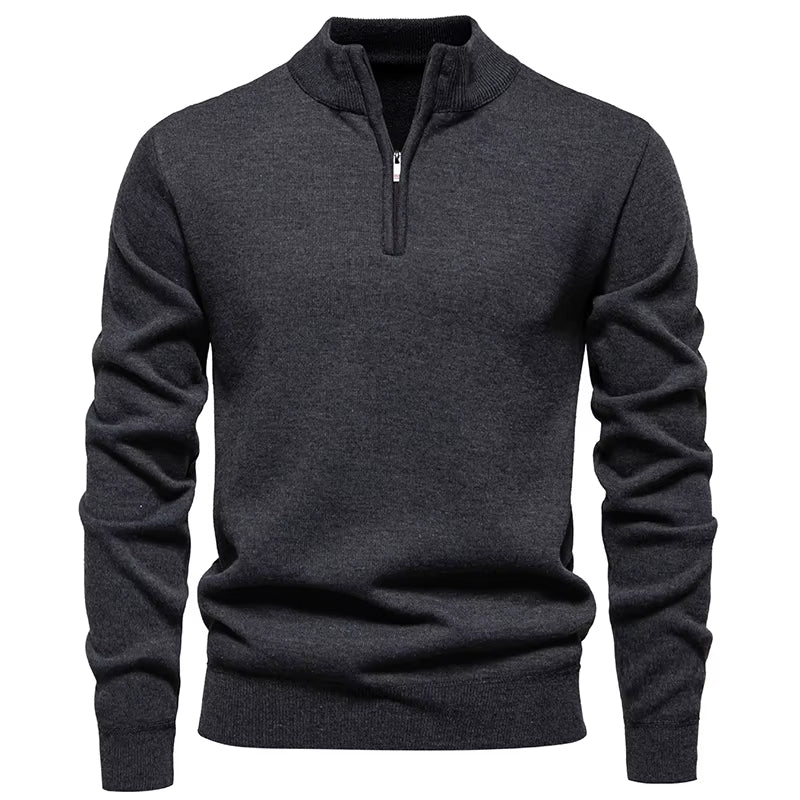 Autumn and Winter Men'S Casual Joker Half Zipper plus Velvet Padded Pullover Sweater Coat