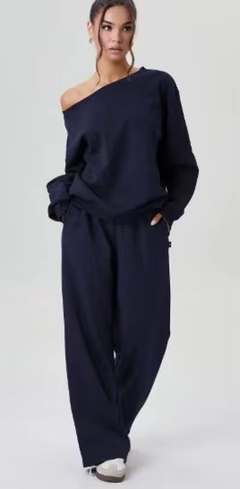 New Fashionable Off-Shoulder Shirt + Wide-Leg Pants Two-Piece Sets Women Spring Casual Loose Top and Trousers Suit for Women