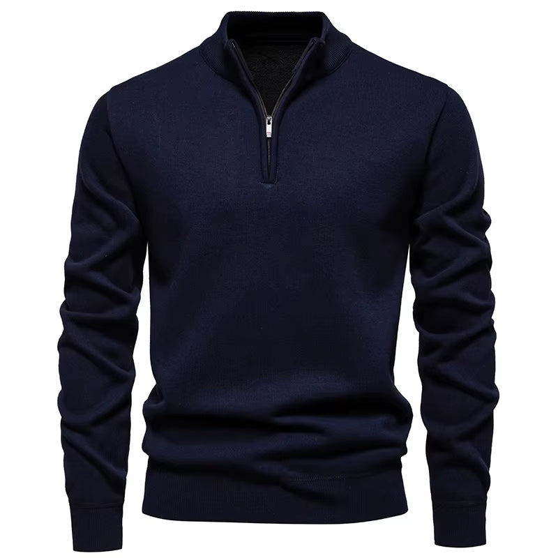 Autumn and Winter Men'S Casual Joker Half Zipper plus Velvet Padded Pullover Sweater Coat