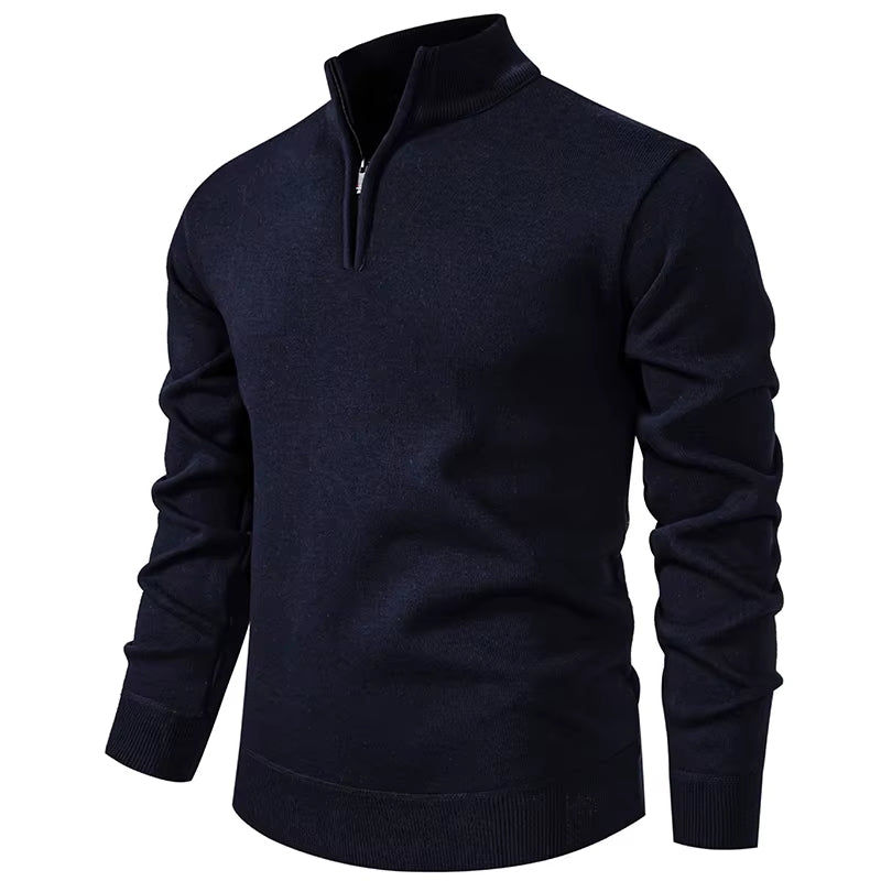 Autumn and Winter Men'S Casual Joker Half Zipper plus Velvet Padded Pullover Sweater Coat